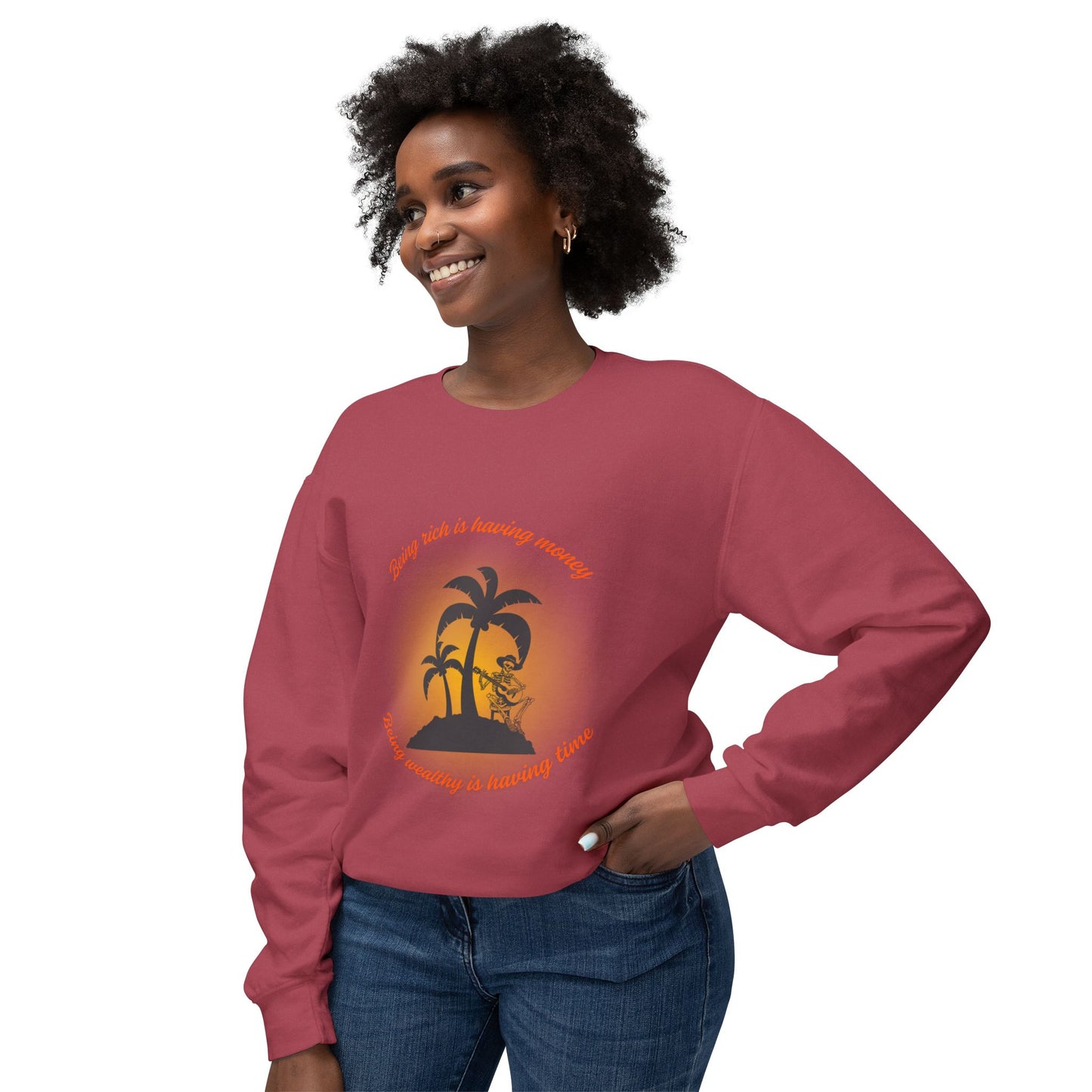 Money Vs Time Sunset Vibes Unisex Lightweight Crewneck Sweatshirt