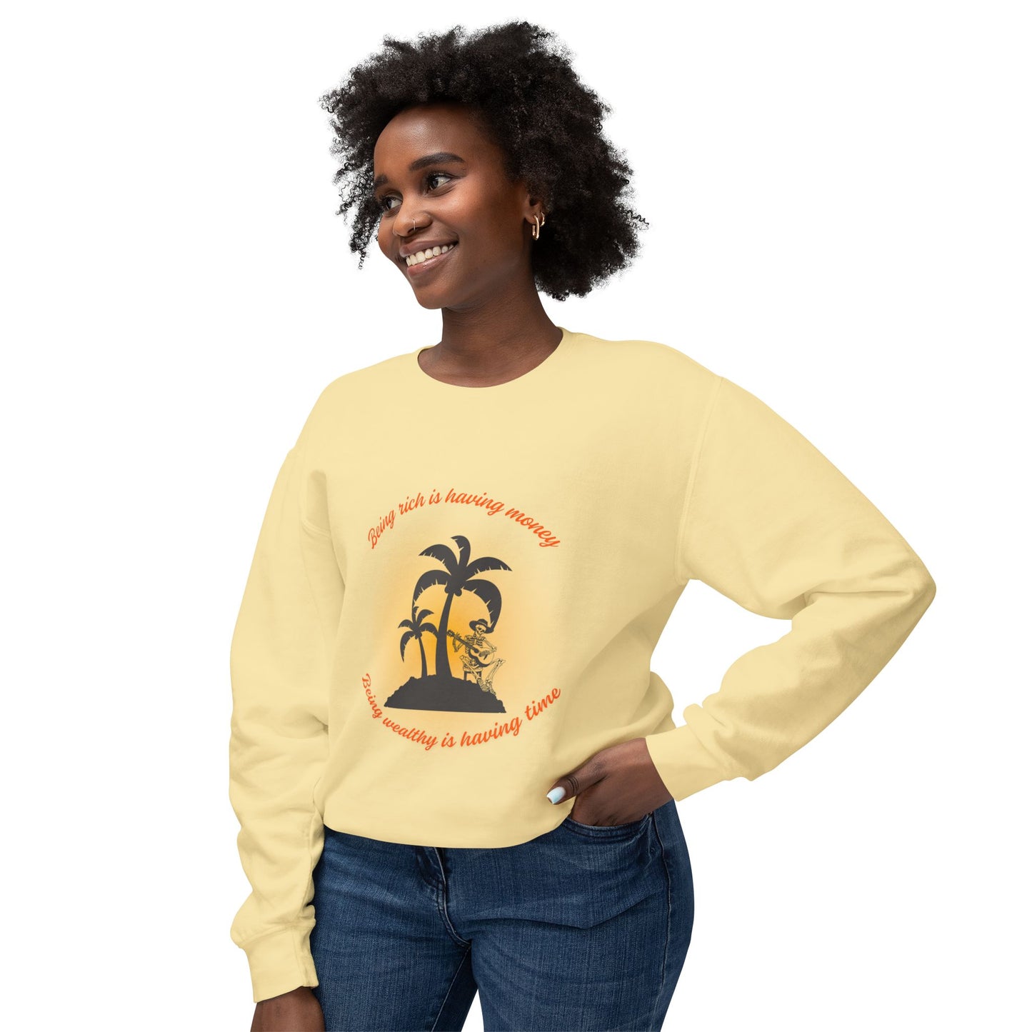 Money Vs Time Sunset Vibes Unisex Lightweight Crewneck Sweatshirt