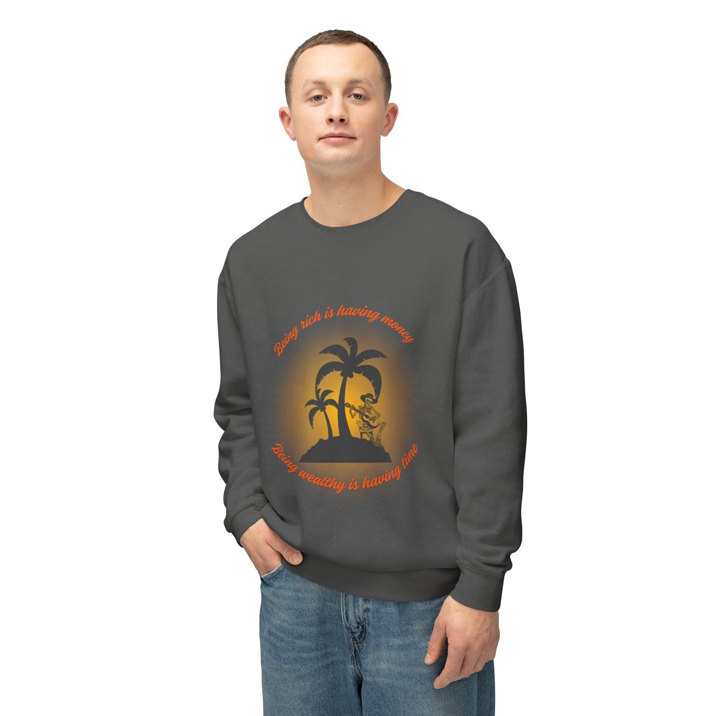 Money Vs Time Sunset Vibes Unisex Lightweight Crewneck Sweatshirt