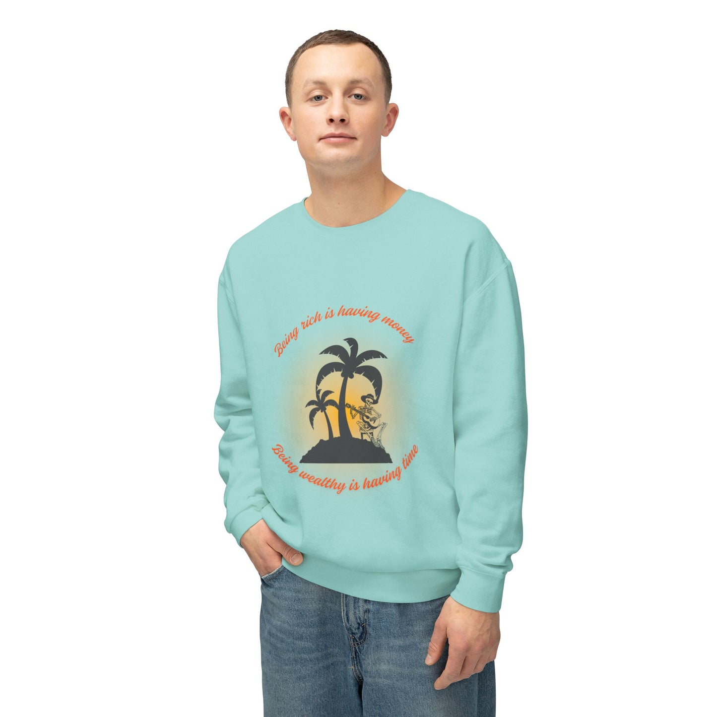 Money Vs Time Sunset Vibes Unisex Lightweight Crewneck Sweatshirt