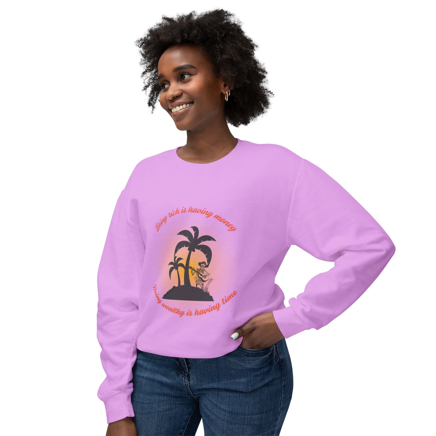 Money Vs Time Sunset Vibes Unisex Lightweight Crewneck Sweatshirt