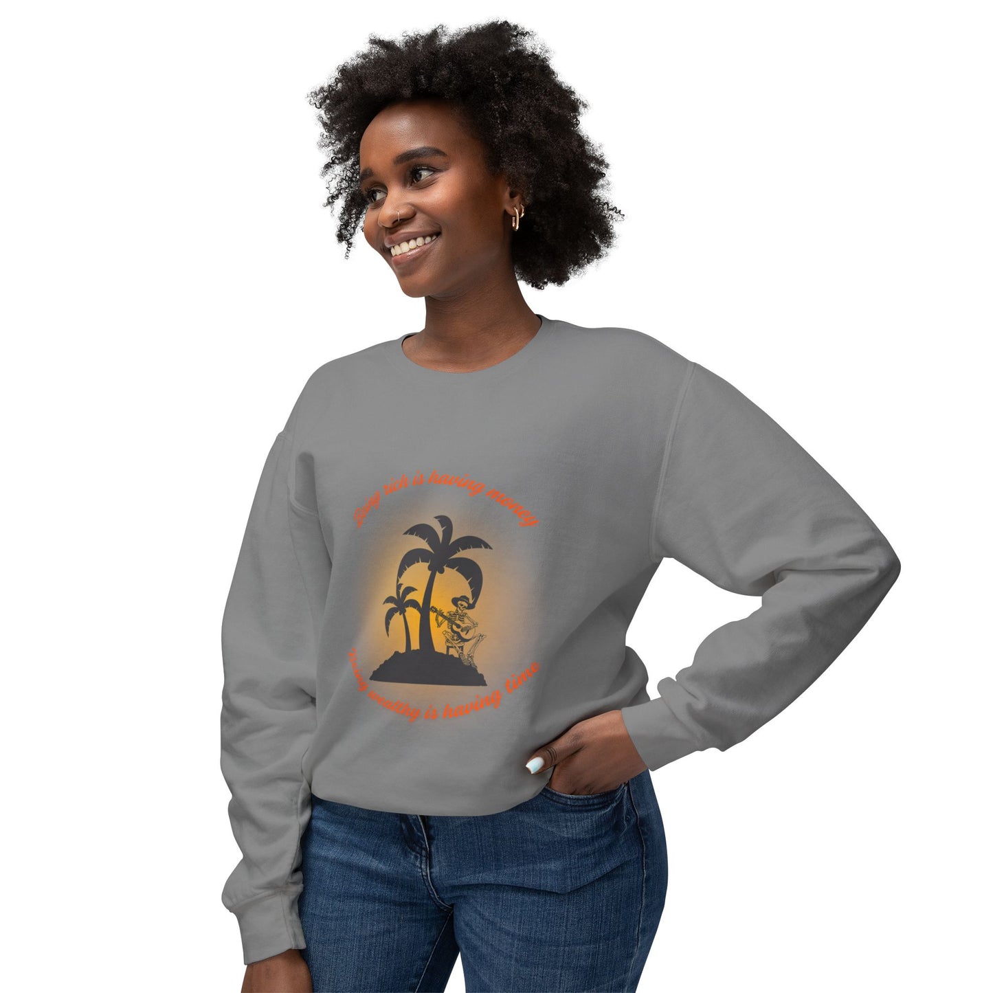 Money Vs Time Sunset Vibes Unisex Lightweight Crewneck Sweatshirt