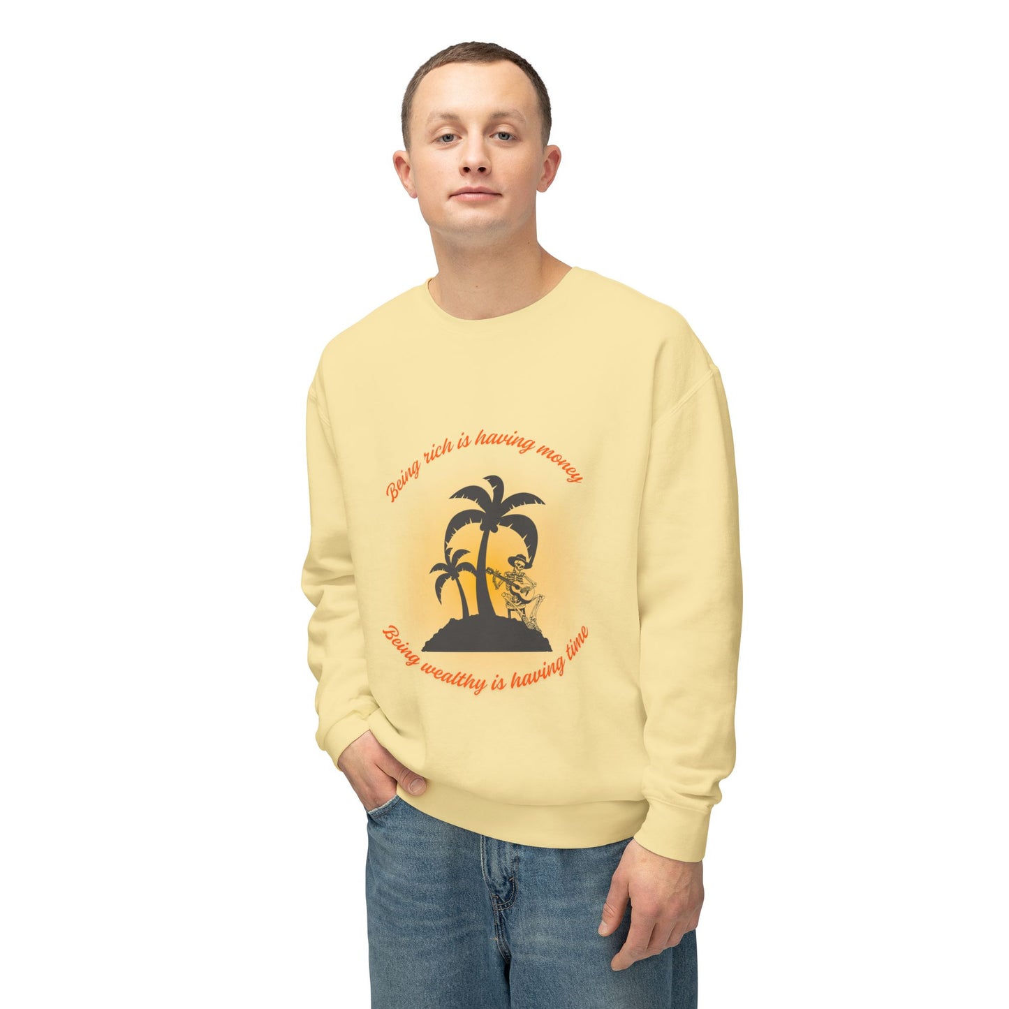 Money Vs Time Sunset Vibes Unisex Lightweight Crewneck Sweatshirt