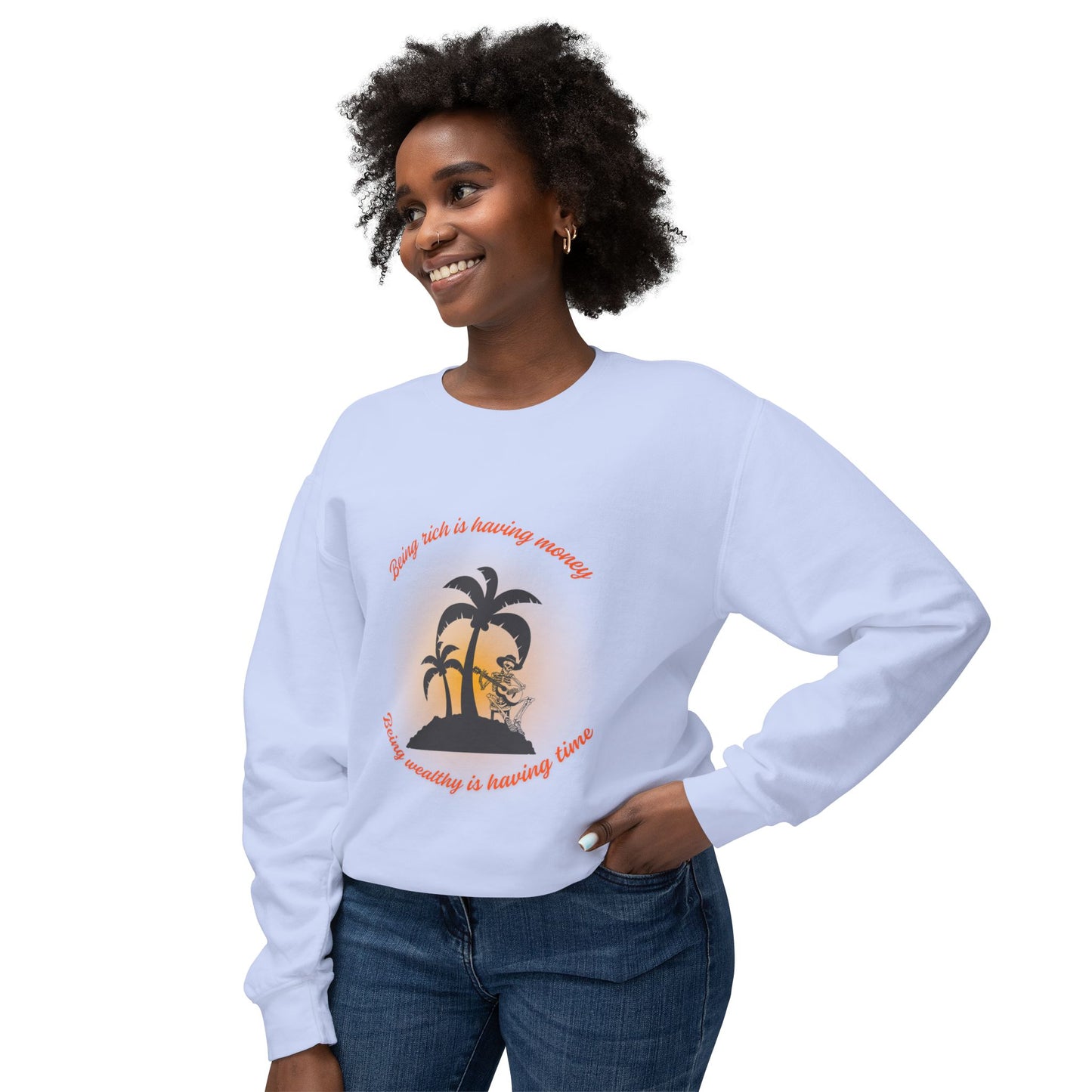 Money Vs Time Sunset Vibes Unisex Lightweight Crewneck Sweatshirt