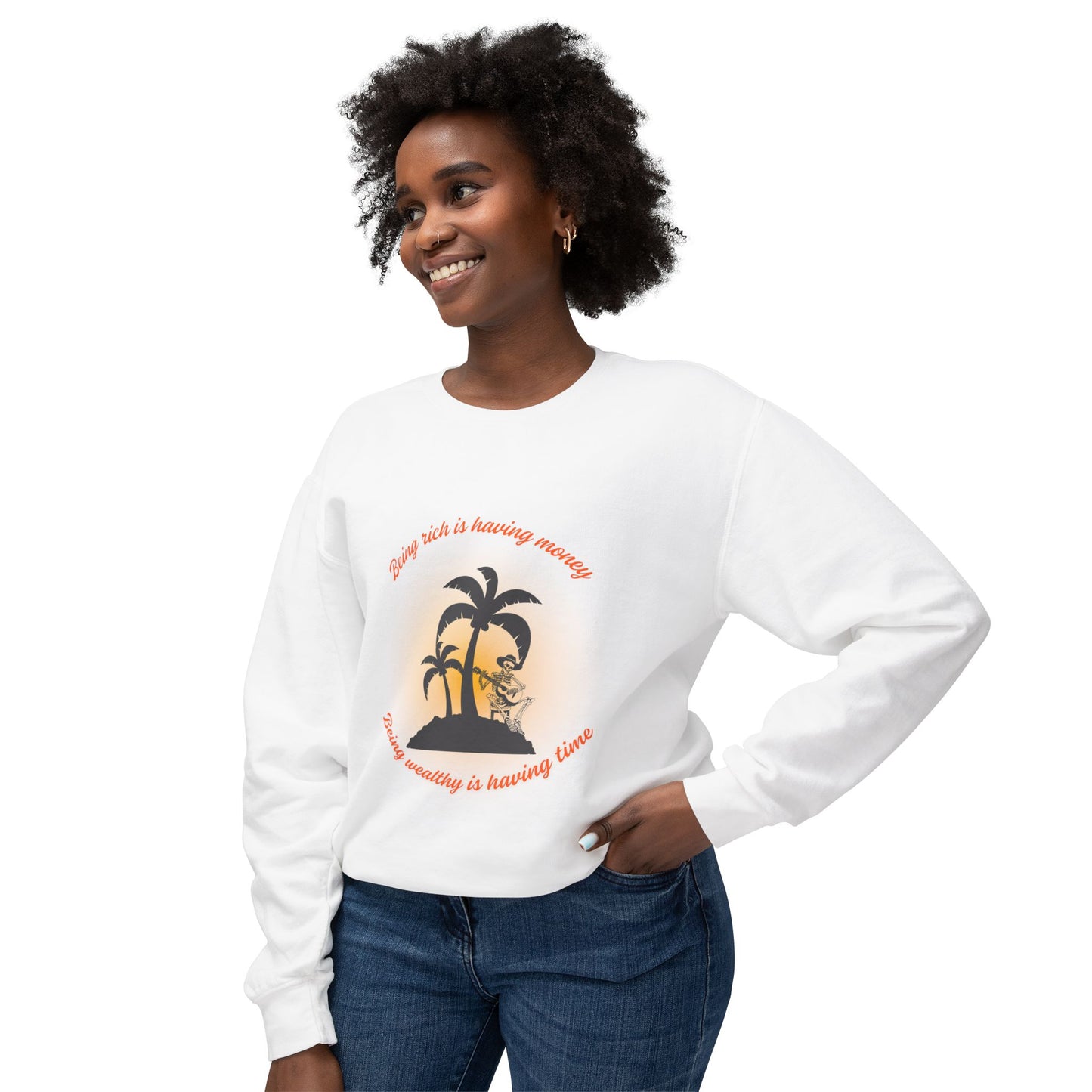 Money Vs Time Sunset Vibes Unisex Lightweight Crewneck Sweatshirt