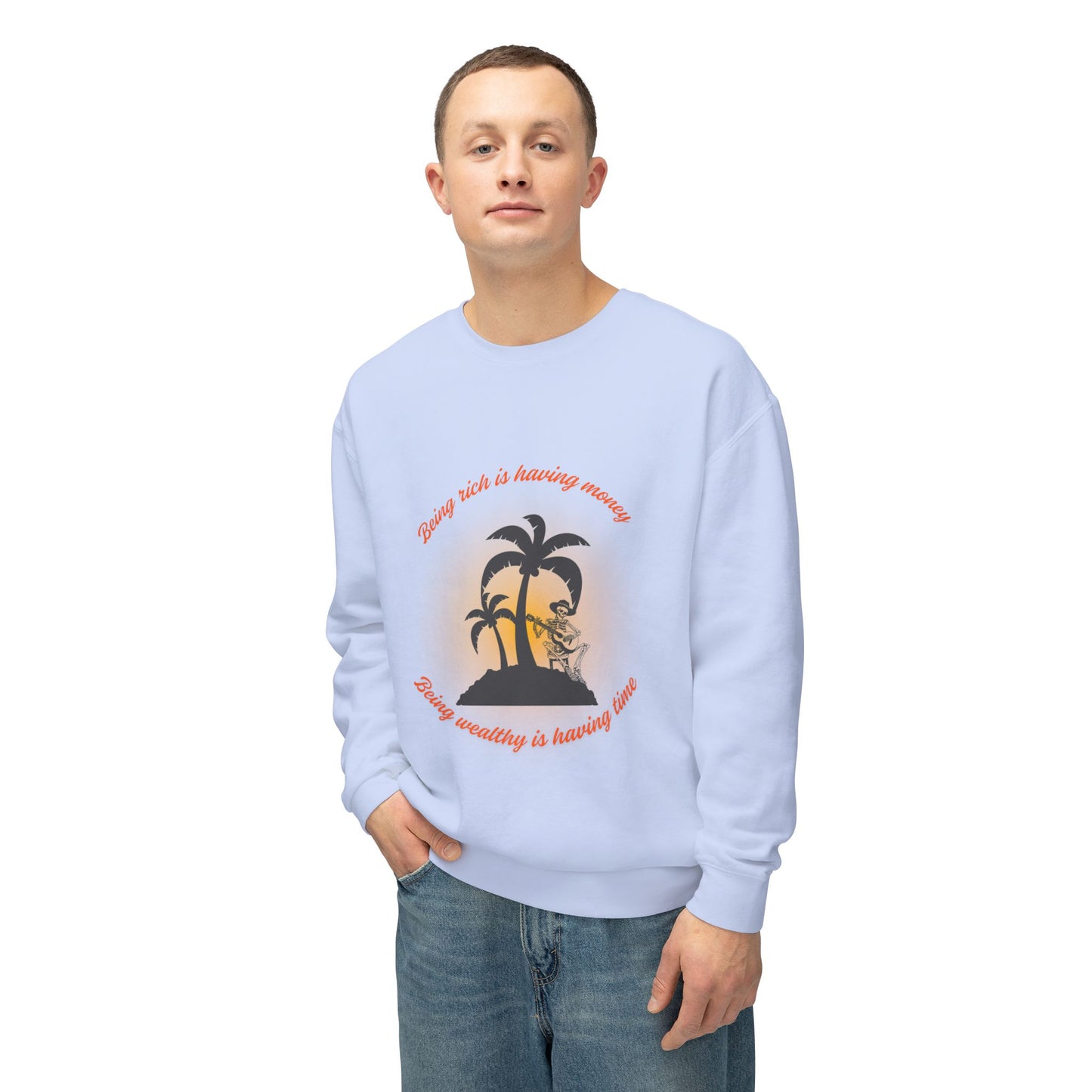 Money Vs Time Sunset Vibes Unisex Lightweight Crewneck Sweatshirt
