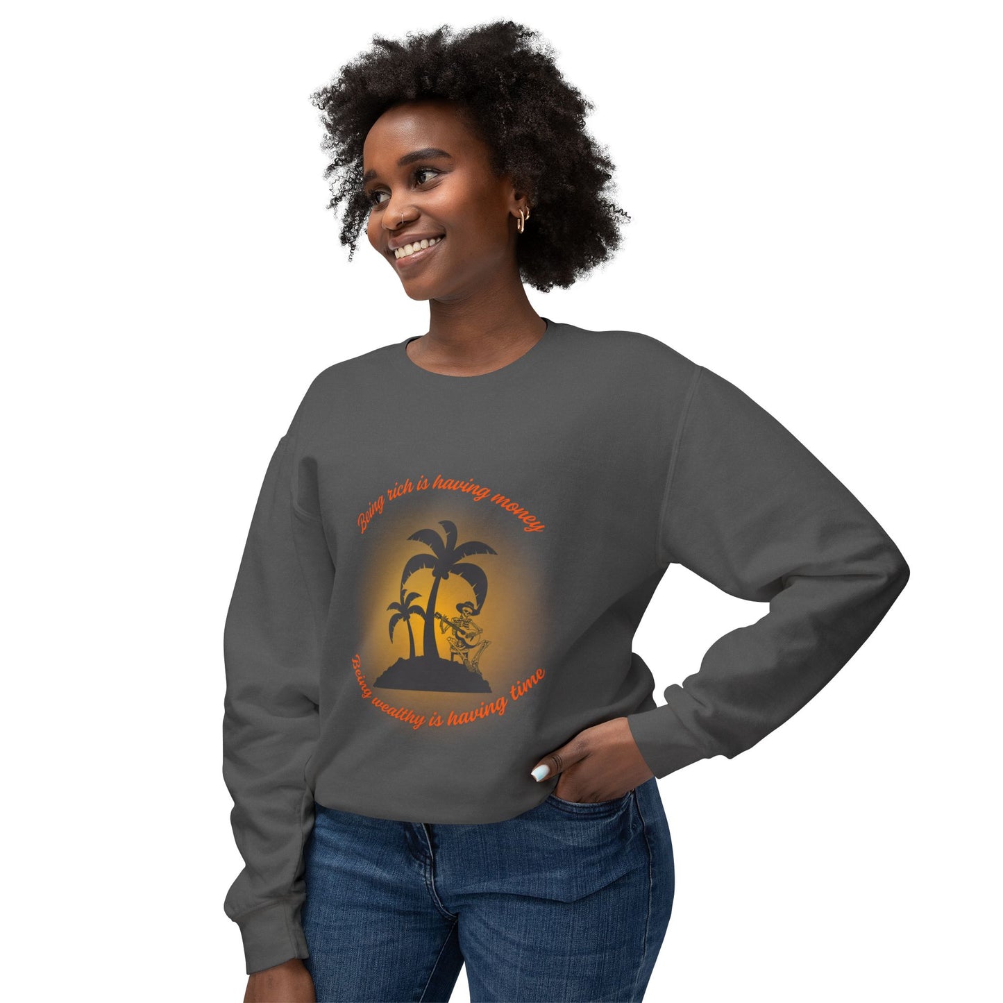Money Vs Time Sunset Vibes Unisex Lightweight Crewneck Sweatshirt