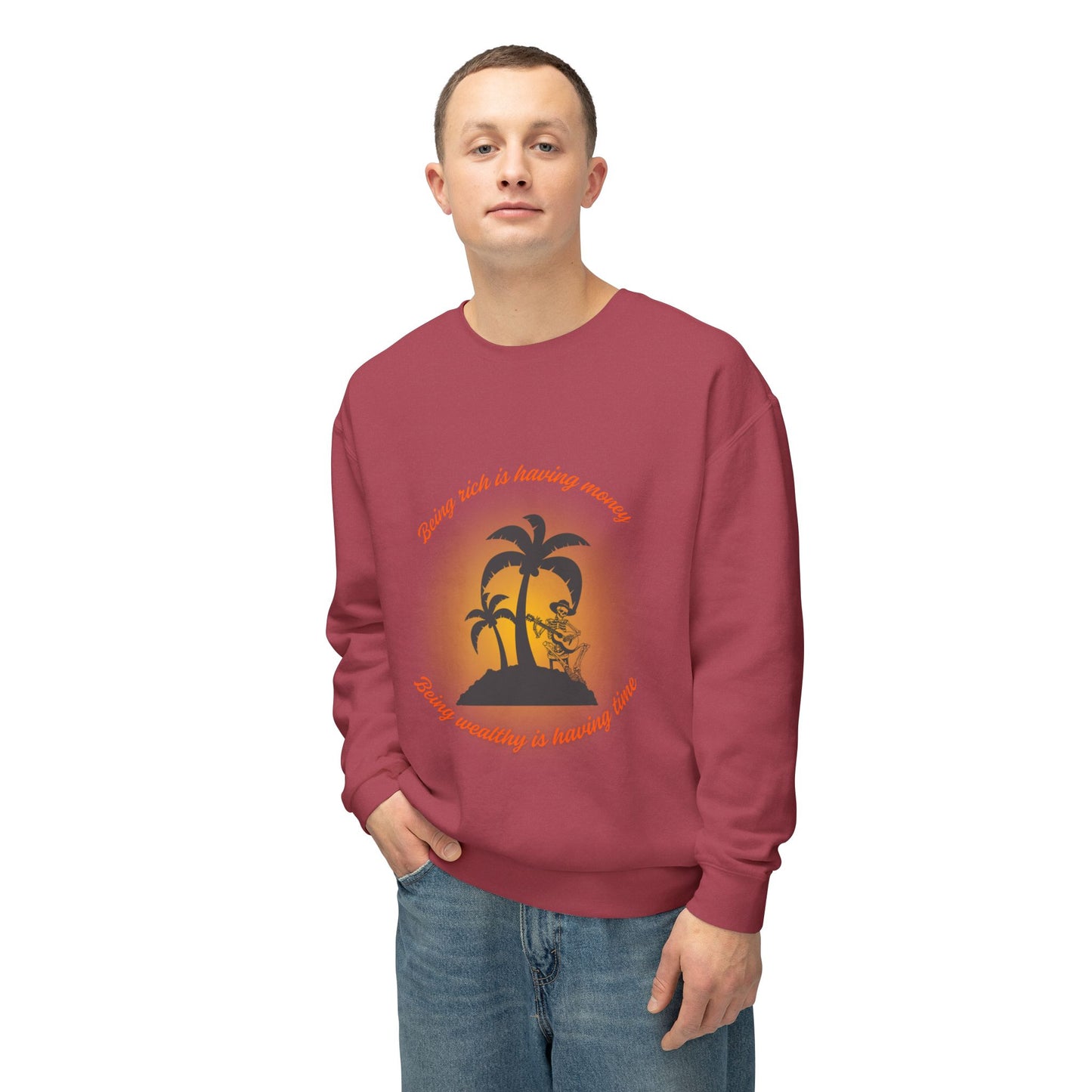 Money Vs Time Sunset Vibes Unisex Lightweight Crewneck Sweatshirt