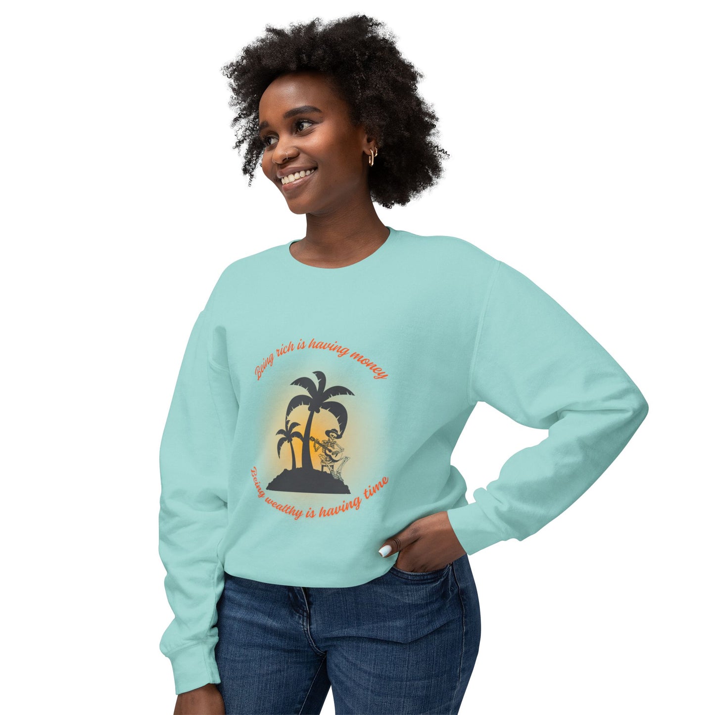Money Vs Time Sunset Vibes Unisex Lightweight Crewneck Sweatshirt