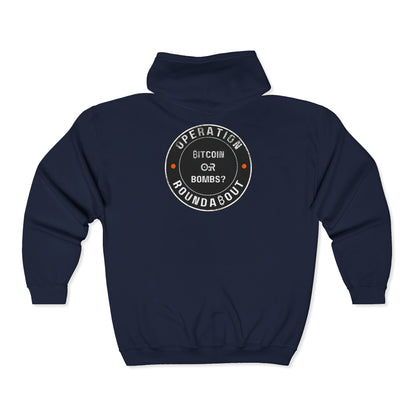 SATS Symbol Bitcoin Or Bombs Operation Roundabout Zip Up Hoodie